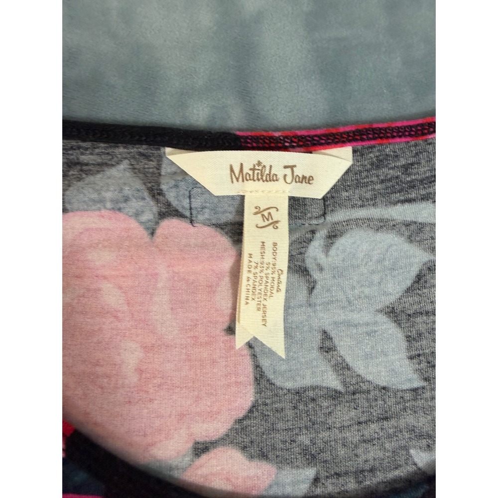 Matilda Jane Pink Rose Floral Babydoll Tunic Top Black Long Sleeve Medium - Picture 2 of 7